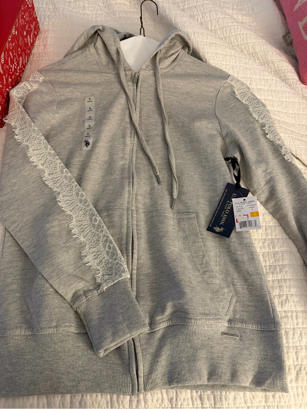 New U.S. Polo Assn hooded zip jacket with lace detail